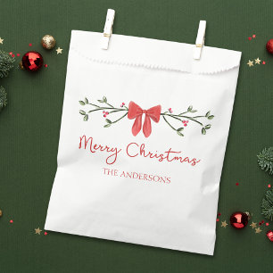 Personalised Merry Christmas Coquette Bow Trendy Favour Bags