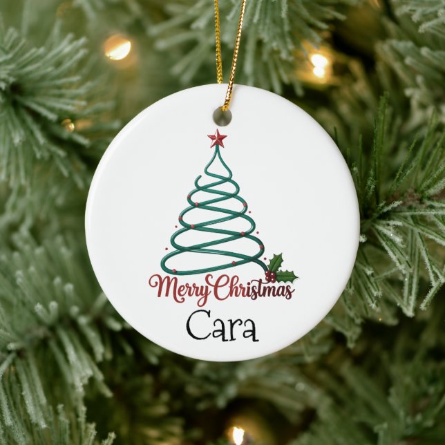 Personalised Merry Christmas Custom Name Gift For  Ceramic Tree Decoration (Tree)