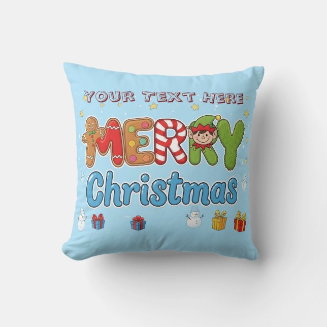 Personalised Merry Christmas Custom Text Holiday  Cushion (Front)