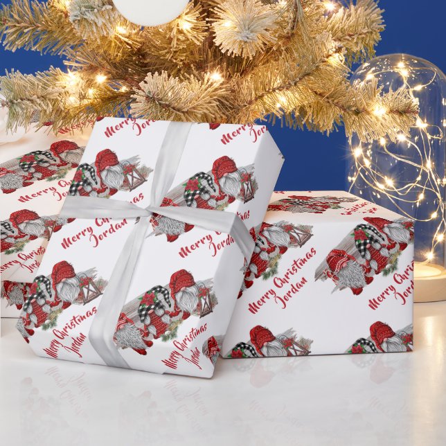 Personalised Merry Christmas Cute Gnomes Holiday Wrapping Paper (Holidays)