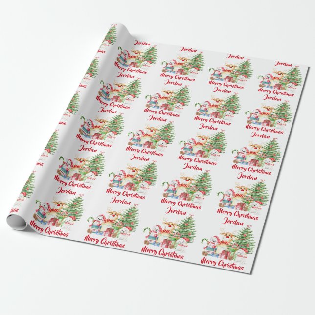 Personalised Merry Christmas Cute Gnomes Holiday Wrapping Paper (Unrolled)