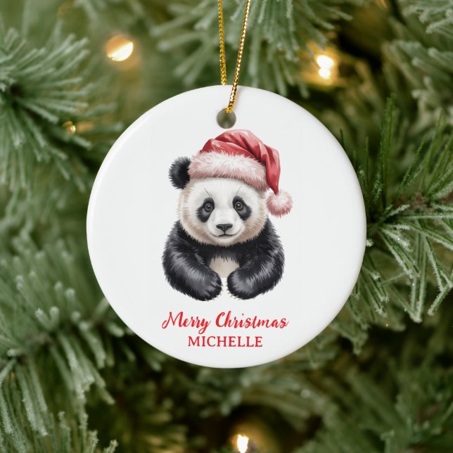 Personalised Merry Christmas Cute Panda Bear Ceramic Tree Decoration (Tree)