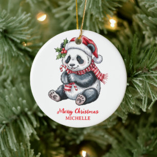 Personalised Merry Christmas Cute Panda Bear Ceramic Tree Decoration