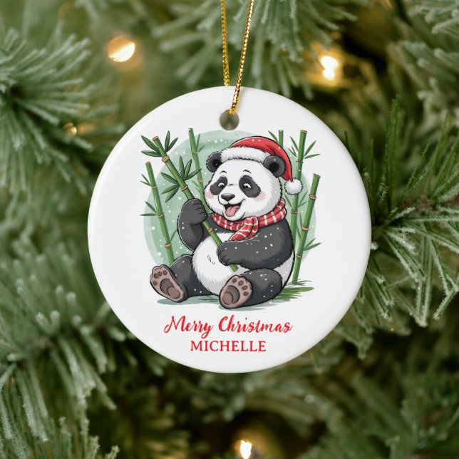 Personalised Merry Christmas Cute Panda Bear Ceramic Tree Decoration (Tree)