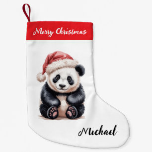 Personalised Merry Christmas Cute Panda Bear Small Christmas Stocking