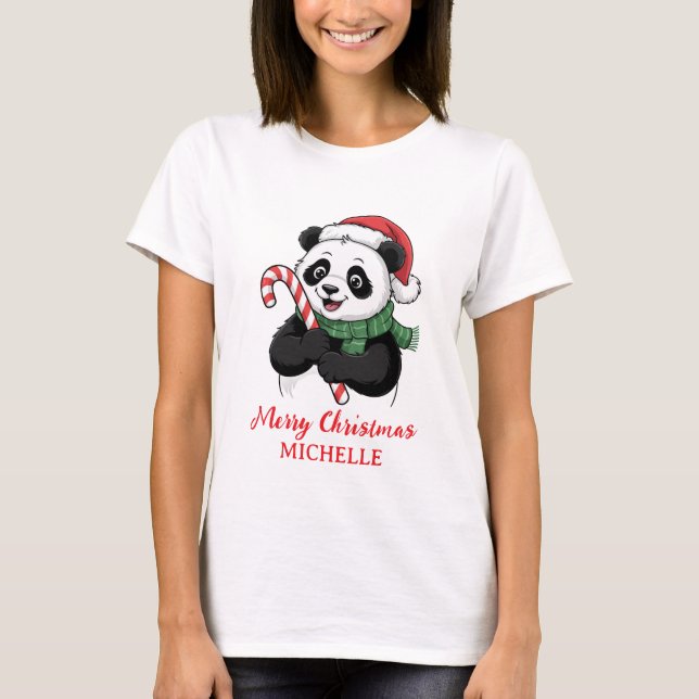 Personalised Merry Christmas Cute Panda Bear T-Shirt (Front)