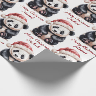 Personalised Merry Christmas Cute Panda Bear Wrapping Paper