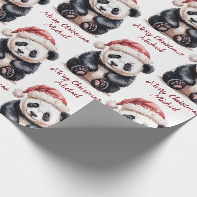 Personalised Merry Christmas Cute Panda Bear Wrapping Paper (Corner)
