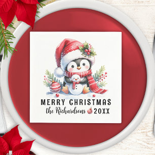Personalised Merry Christmas Cute Penguin Napkin