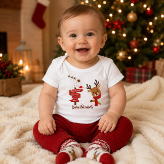 Personalised Merry Christmas Cute Reindeer Baby Bodysuit
