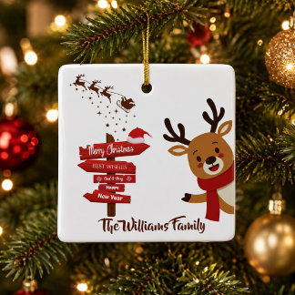Personalised Merry Christmas Cute Reindeer Ceramic Ornament