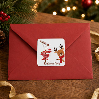 Personalised Merry Christmas Cute Reindeer Holiday Square Sticker