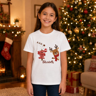 Personalised Merry Christmas Cute Reindeer Holiday T-Shirt