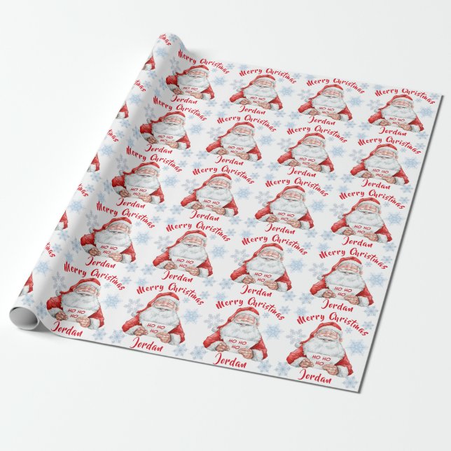 Personalised Merry Christmas Cute Santa Claus Wrapping Paper (Unrolled)