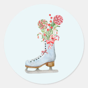 Personalised Merry Christmas Cute Skating Boot  Classic Round Sticker