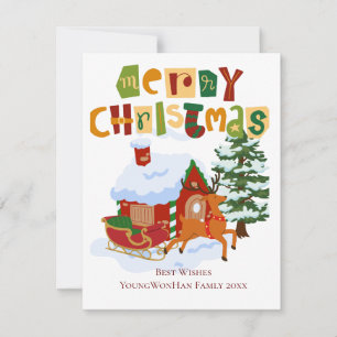 personalised Merry Christmas Deer and Sled Card