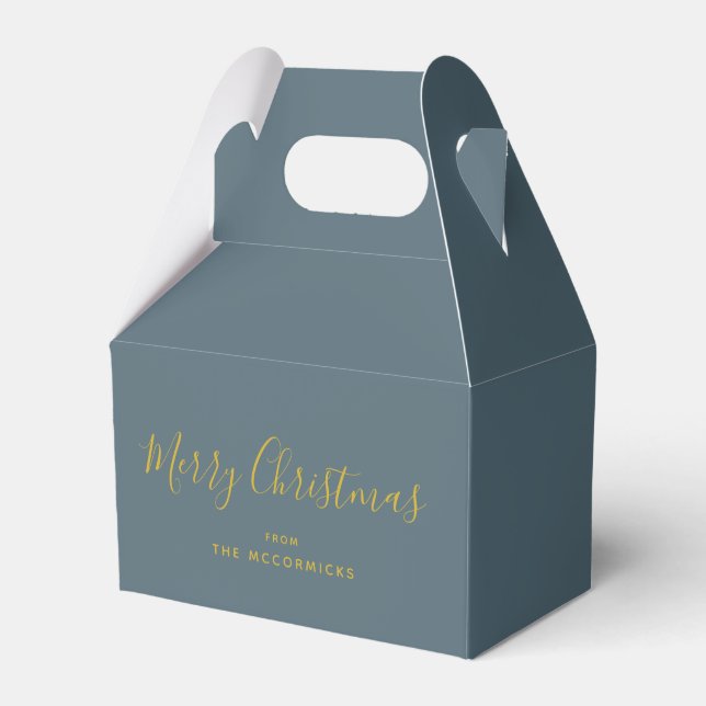 Personalised Merry Christmas Dusty Blue Party Favour Box (Front Side)