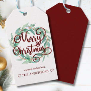 Personalised Merry Christmas Eucalyptus Wreath Gift Tags