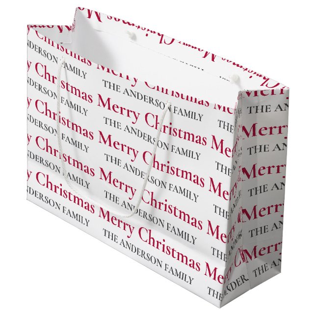 Personalised Merry Christmas Family Name Large Gift Bag (Front Angled)