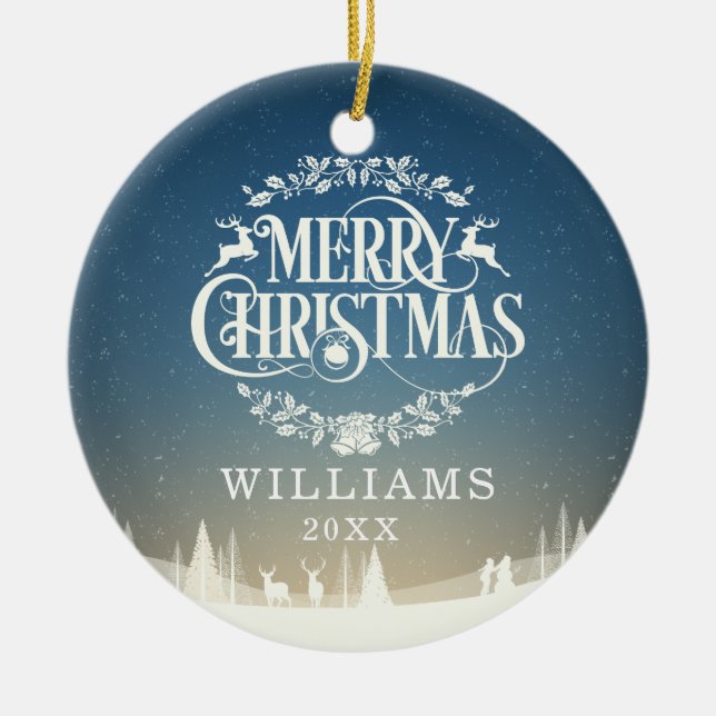 Personalised Merry Christmas Family Photo Ceramic Tree Decoration (Front)