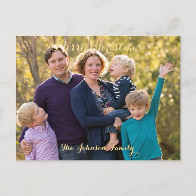 Personalised Merry Christmas Family Photo Holiday Postcard (Front)