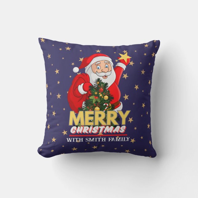 Personalised Merry Christmas Family Santa Claus Cushion (Front)