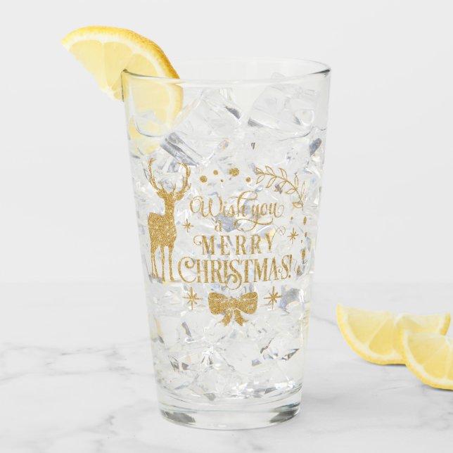 Personalised Merry Christmas Faux Gold Look Glass (Front Ice)