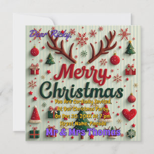 Personalised Merry Christmas Festive Decor Invitation