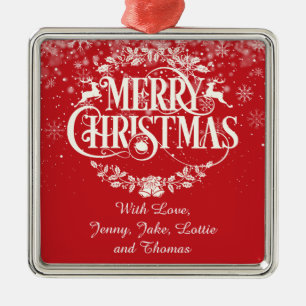 Personalised Merry Christmas Festive Red Metal Tree Decoration