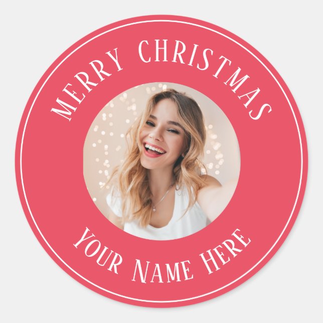 Personalised Merry Christmas for cards photo Classic Round Sticker (Front)