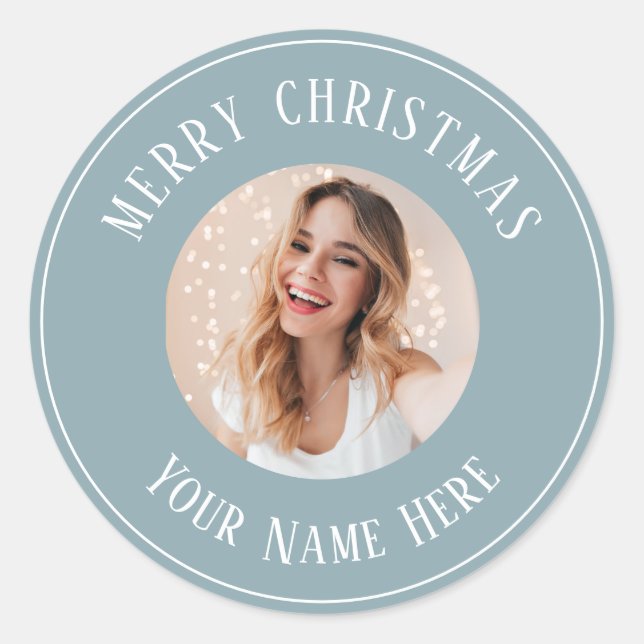 Personalised Merry Christmas for cards photo Classic Round Sticker (Front)