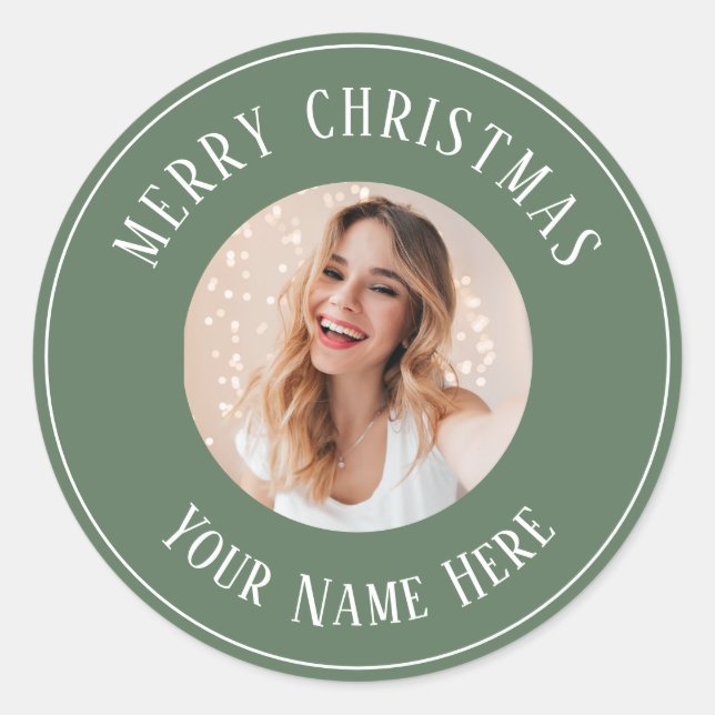 Personalised Merry Christmas for cards photo Classic Round Sticker (Front)