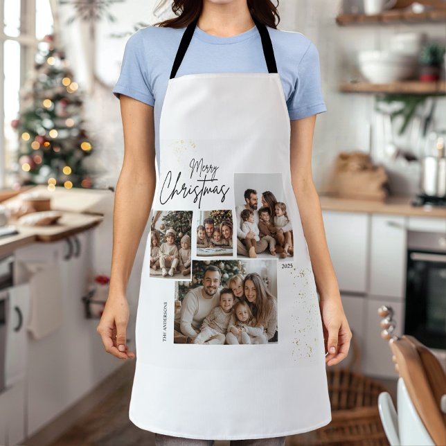 "Personalised Merry Christmas Four-Photo Collage  Apron (Creator Uploaded)