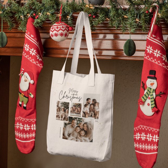 "Personalised Merry Christmas Four-Photo Collage  Tote Bag (Creator Uploaded)