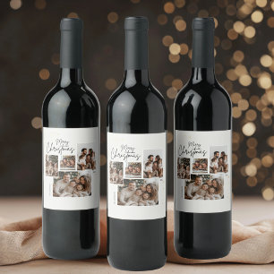 "Personalised Merry Christmas Four-Photo Collage  Wine Label