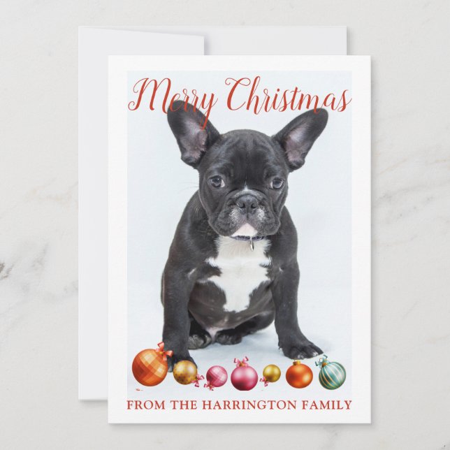 Personalised Merry Christmas French Bulldog Puppy Holiday Card (Front)