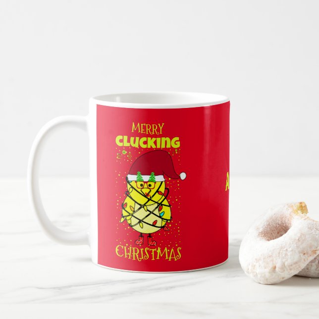 Personalised Merry Christmas Funny Festive Chicken Coffee Mug (With Donut)