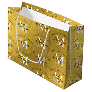 Personalised Merry Christmas Gold Foil Monogram  Large Gift Bag