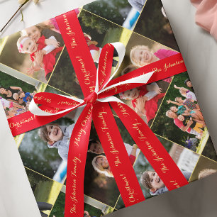 Personalised Merry Christmas Gold Red Gift Wrap Satin Ribbon