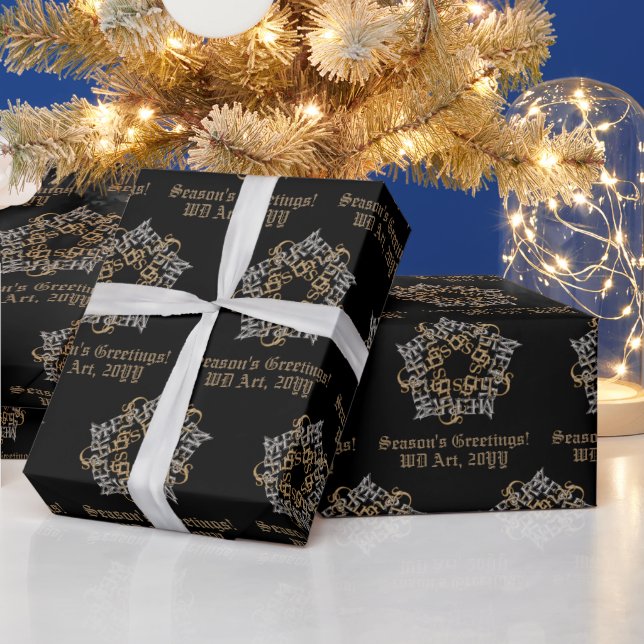 Personalised Merry Christmas Gold Silver Black Wrapping Paper (Holidays)