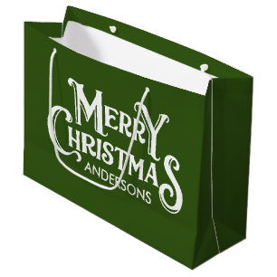 Personalised Merry Christmas Green  Large Gift Bag