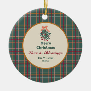 Personalised Merry Christmas - green plaid Ceramic Tree Decoration