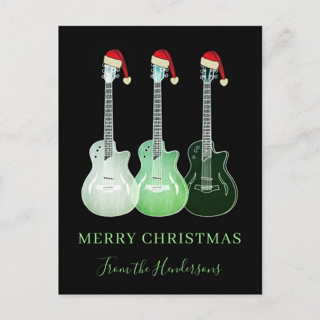 Personalised Merry Christmas guitars Holiday Postcard (Front)