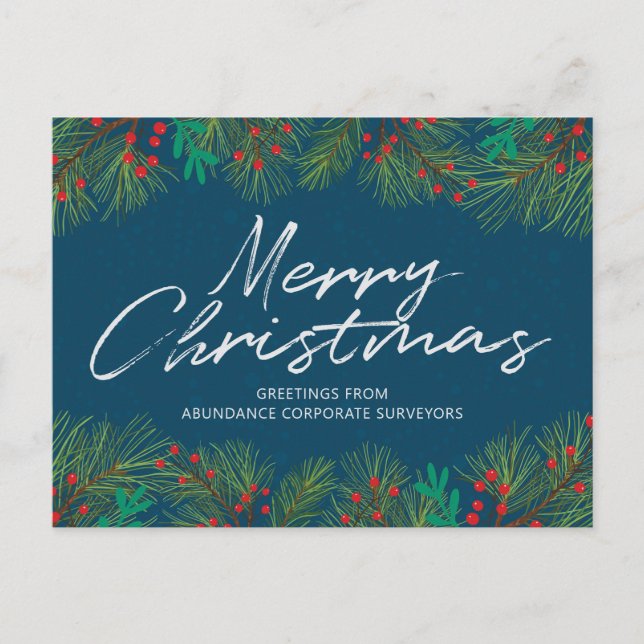 Personalised Merry Christmas Holly and Berries Holiday Postcard (Front)