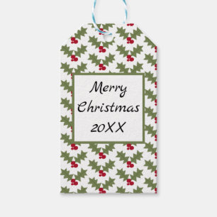 Personalised Merry Christmas Holly Red and Green Gift Tags