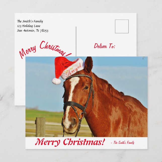 Personalised Merry Christmas Horse in a Santa Hat  Postcard (Front/Back)