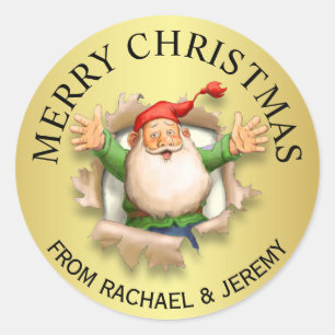 Personalised Merry Christmas Jolly Santa Classic Round Sticker