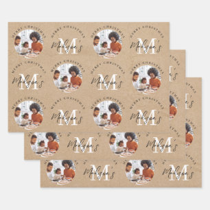 Personalised Merry Christmas Kraft Monogram Photo Wrapping Paper Sheet