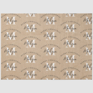 Personalised Merry Christmas Kraft Monogram Tissue Paper