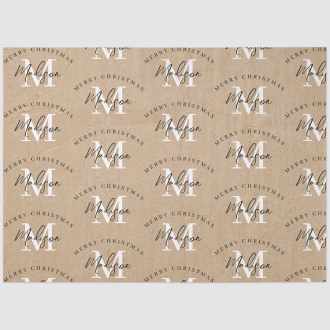 Personalised Merry Christmas Kraft Monogram Tissue Paper (Front)